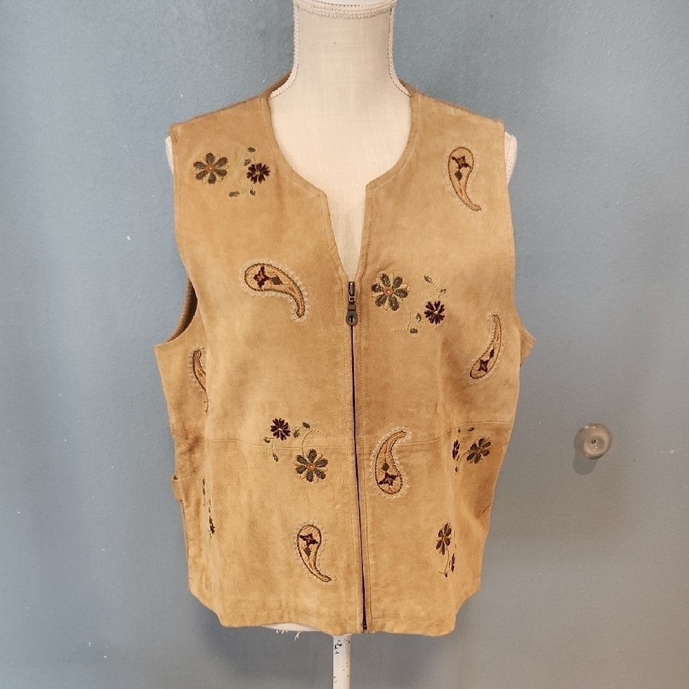 Vintage 90's Cedar Canyon Suede Leather Cotton MoodyFloralPaisley EmbroideryVest